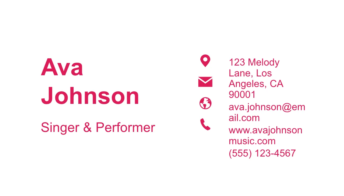 Free Singer Business Card Template to Edit Online