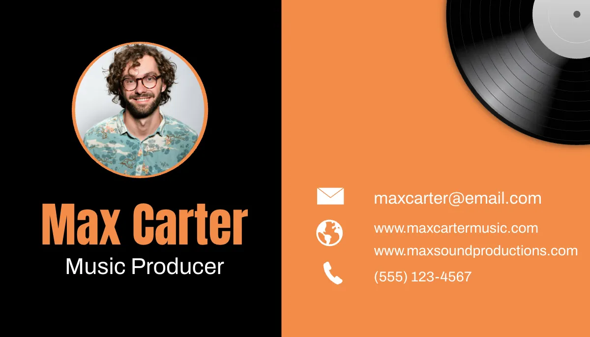 Free Music Producer Business Card Template to Edit Online