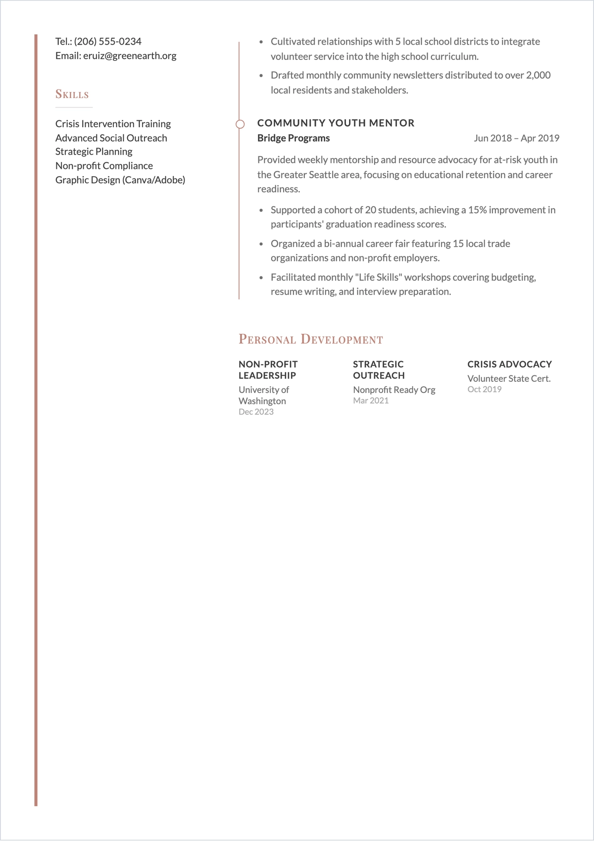 Free Volunteer ATS CV Template, AI CV Builder