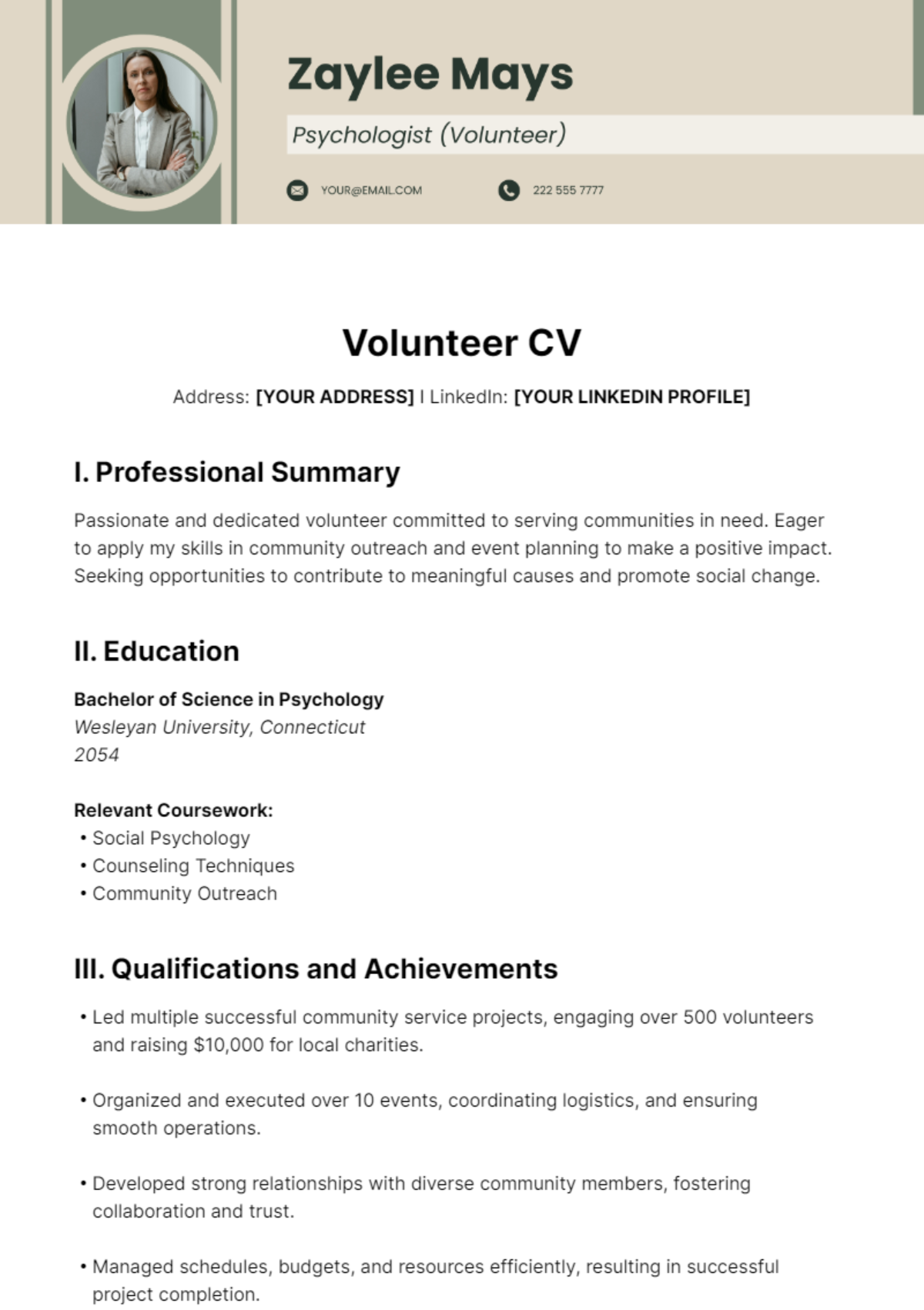 Volunteer CV Template - Edit Online & Download