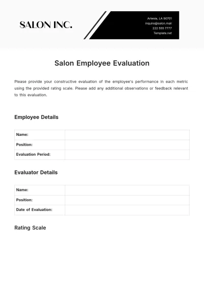 Free Salon Employee Evaluation Template to Edit Online