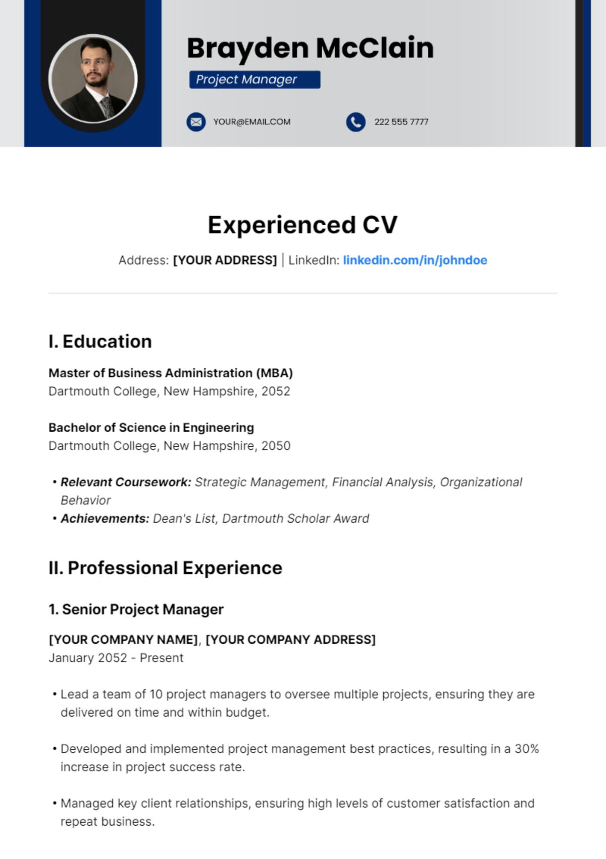 Experienced CV Template - Edit Online & Download