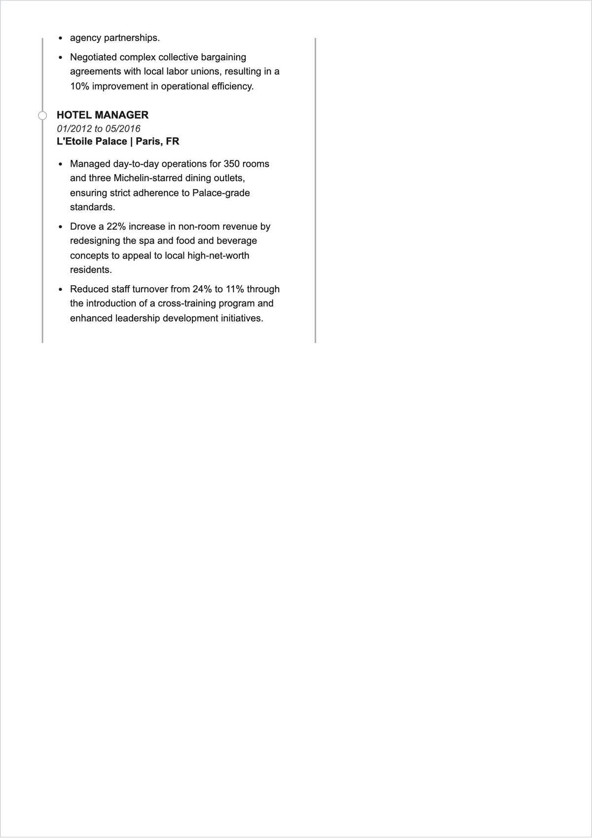 Free Hotel Management ATS CV Template, AI CV Builder
