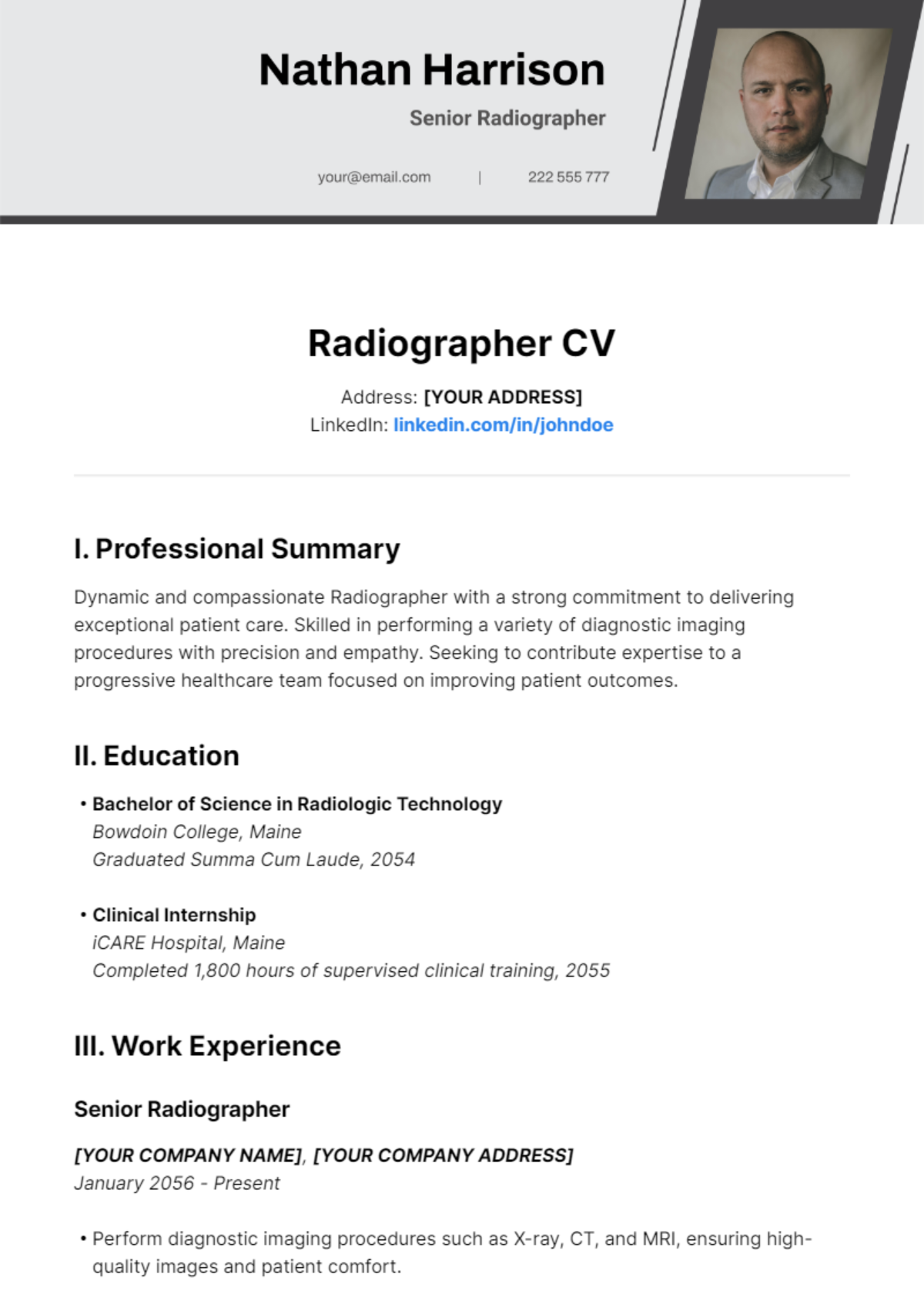 Radiographer CV Template - Edit Online & Download