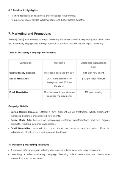 Free Salon Monthly Report Template to Edit Online