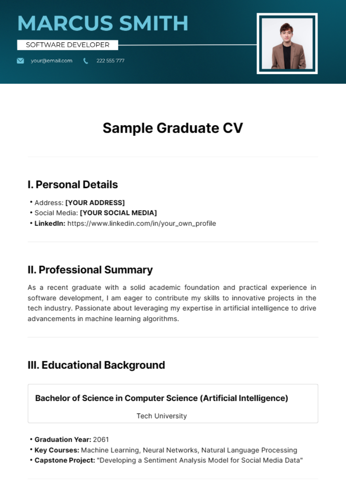 Free Sample Graduate CV Template