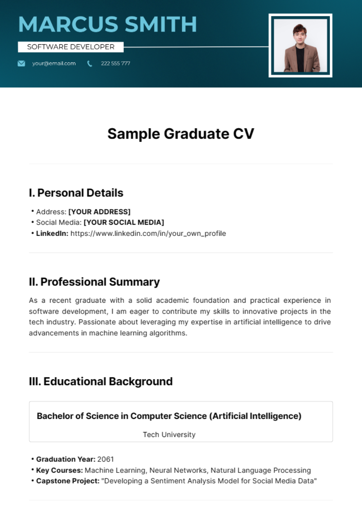 Sample Graduate CV Template - Edit Online & Download