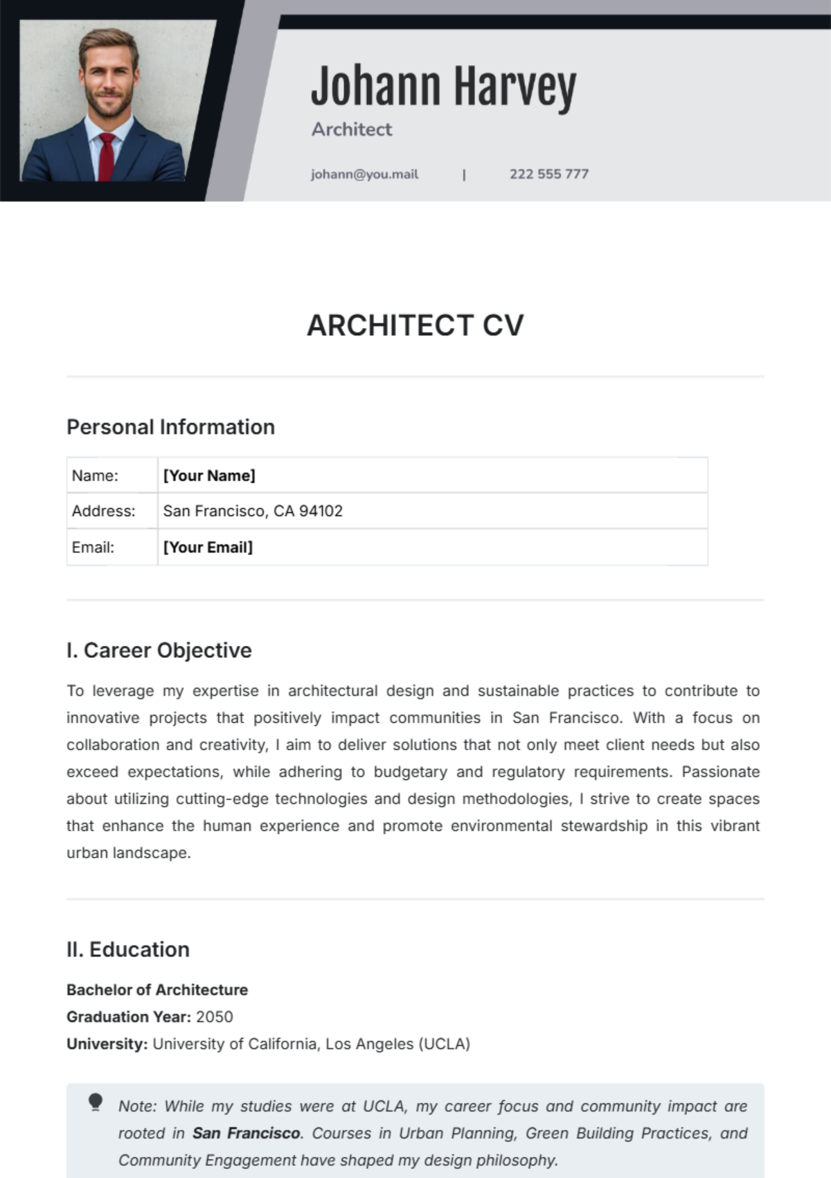 Architect CV Template - Edit Online & Download