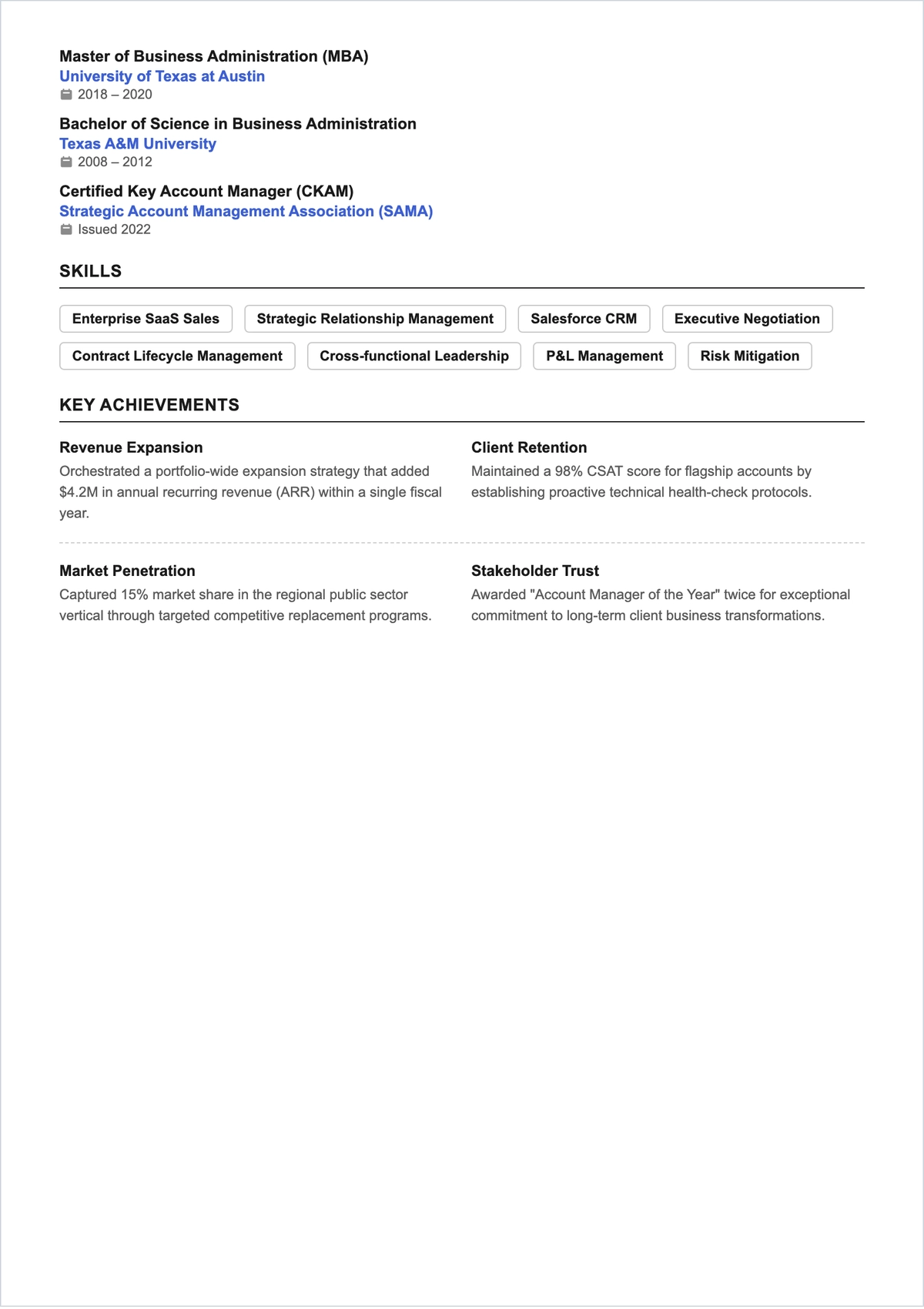 Free Key Account Manager ATS CV Template, AI CV Builder