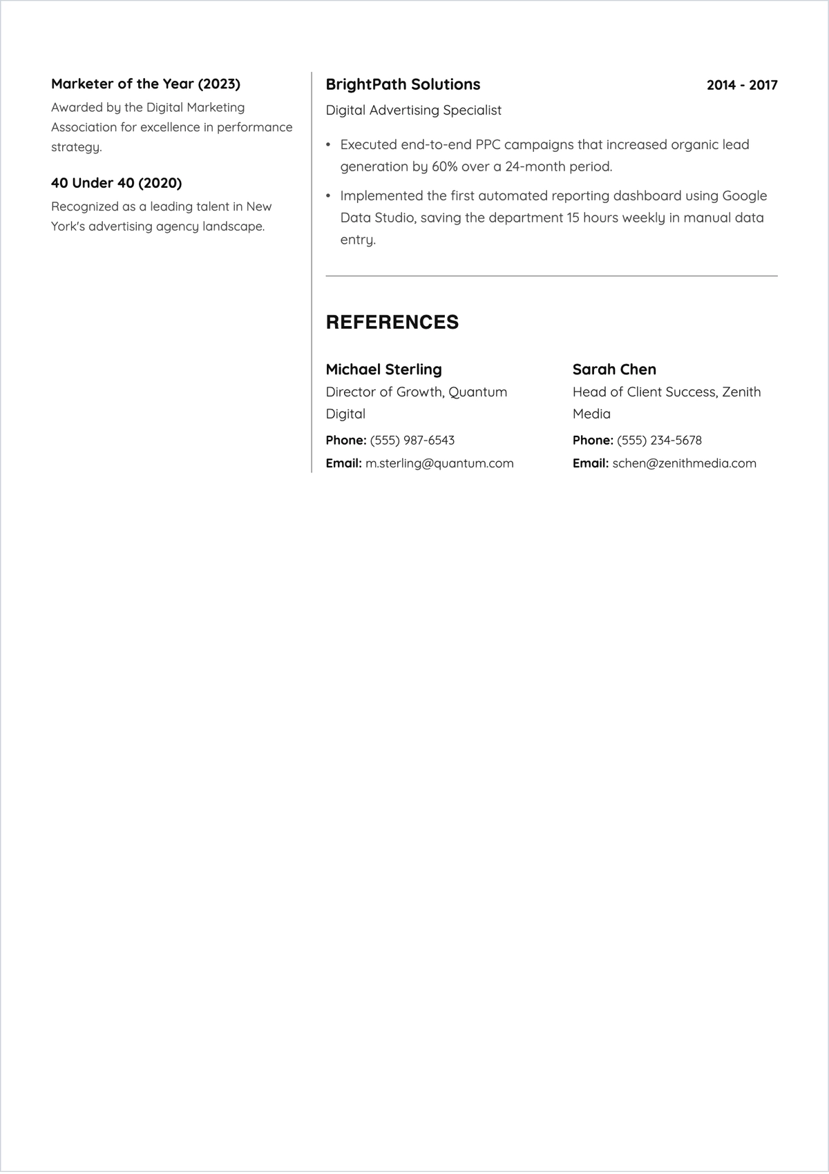 Free Marketing ATS CV Template, AI CV Builder
