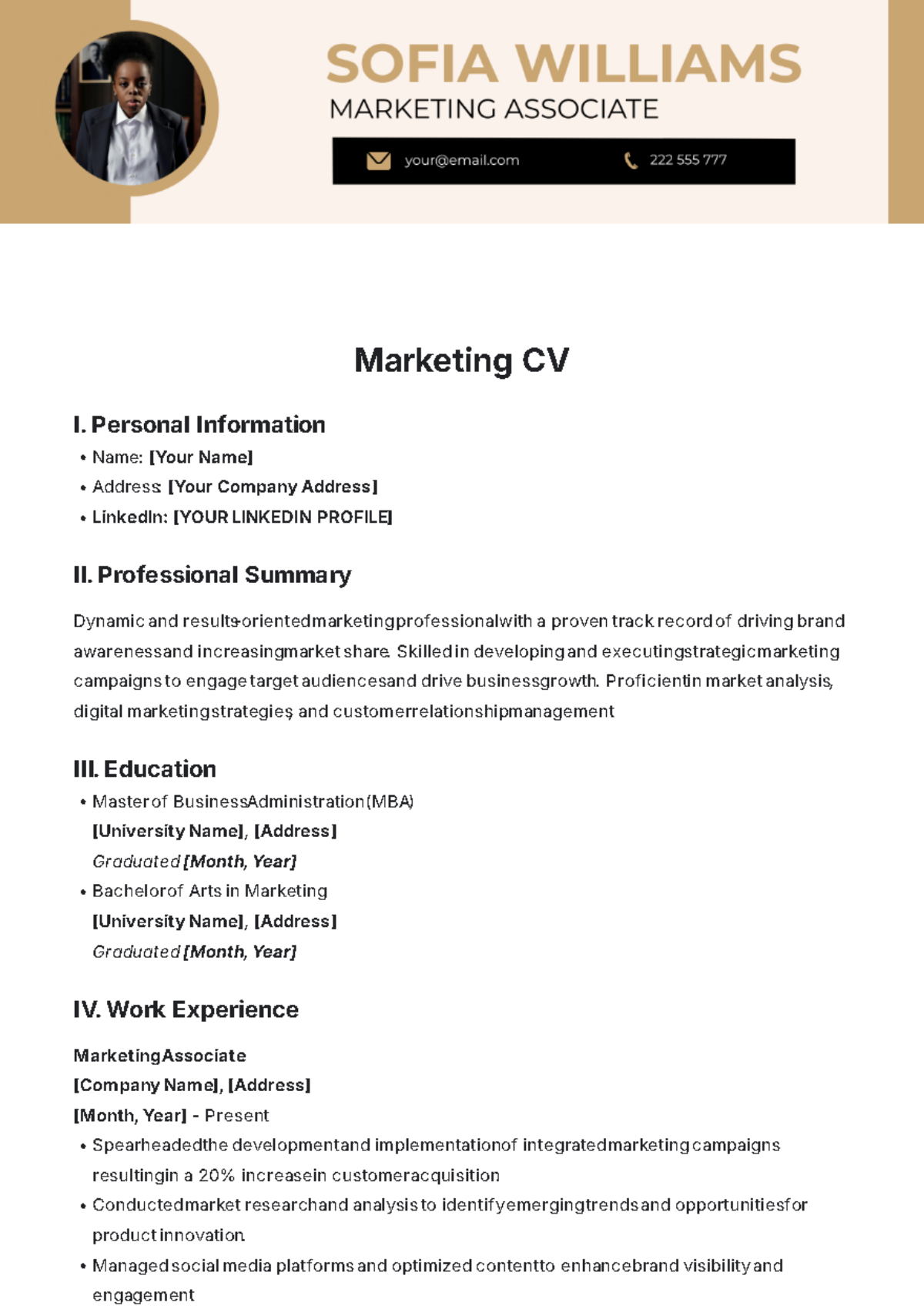 Marketing CV Template - Edit Online & Download