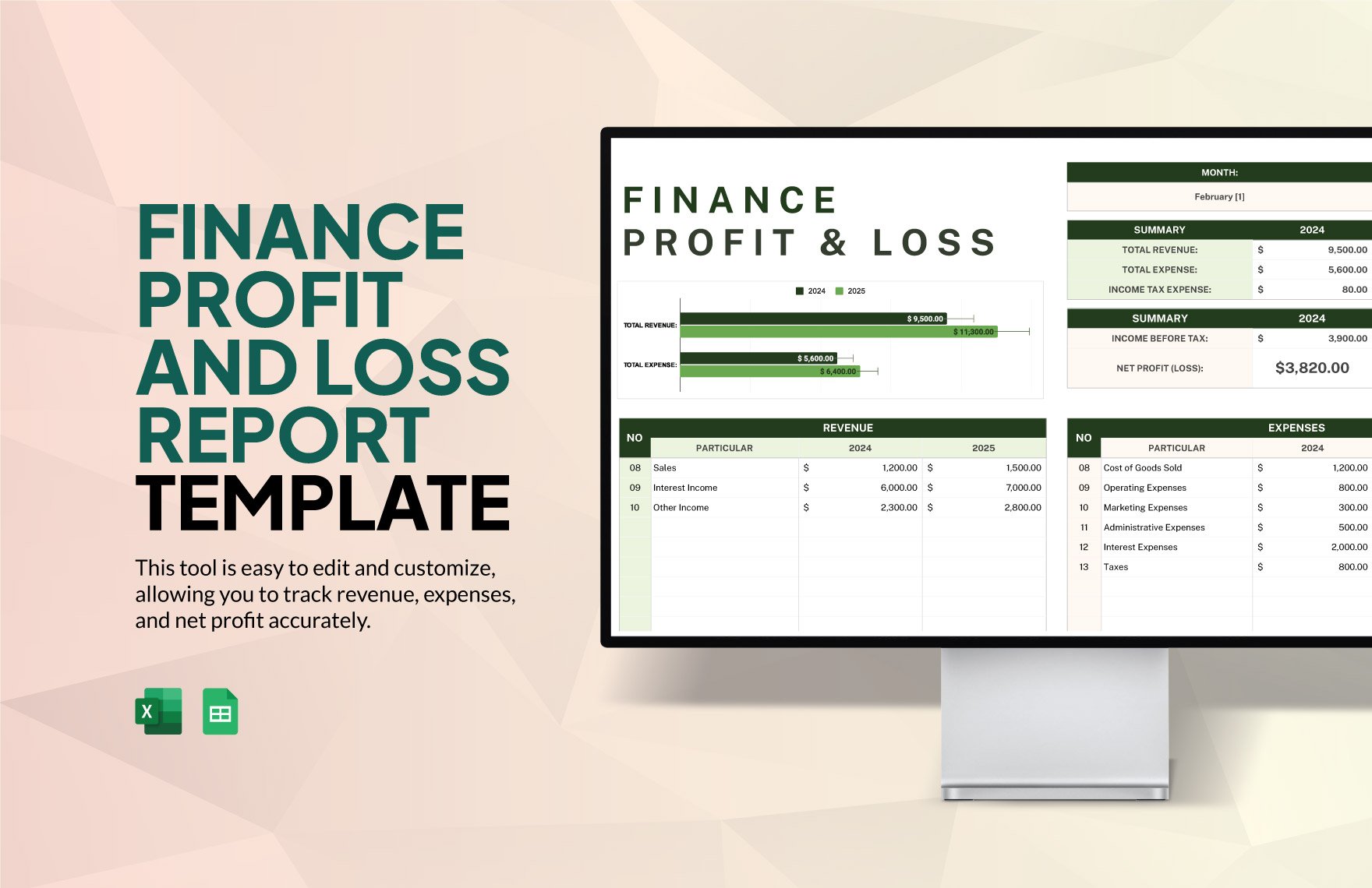 Finance Profit and Loss Report Template in Excel, Google Sheets