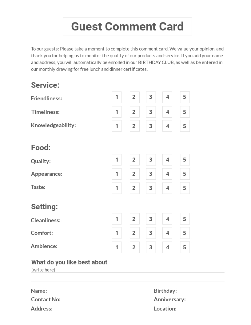 FREE Comment Card Template - Word (DOC) | PSD | InDesign | Apple (MAC ...