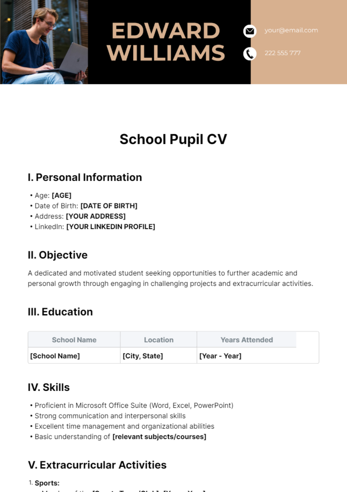 School Pupil CV Template - Edit Online & Download