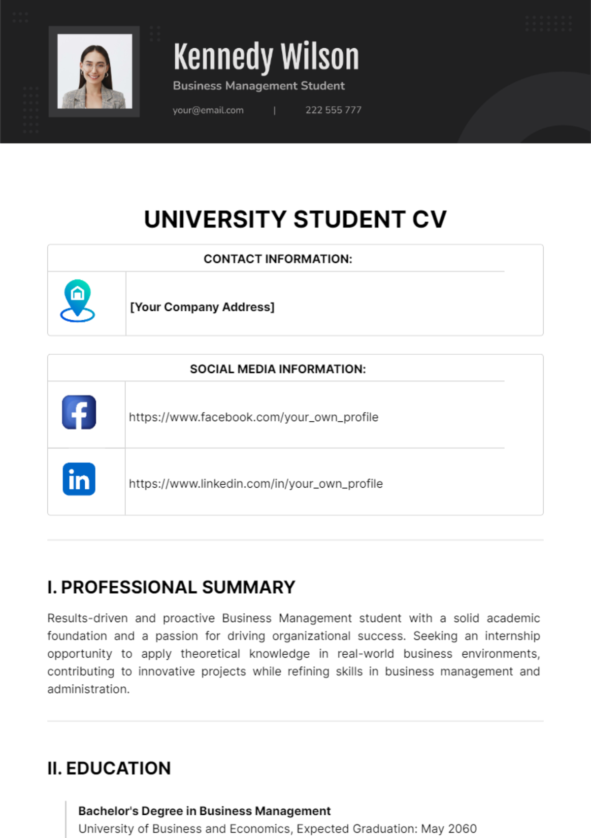 University Student CV Template