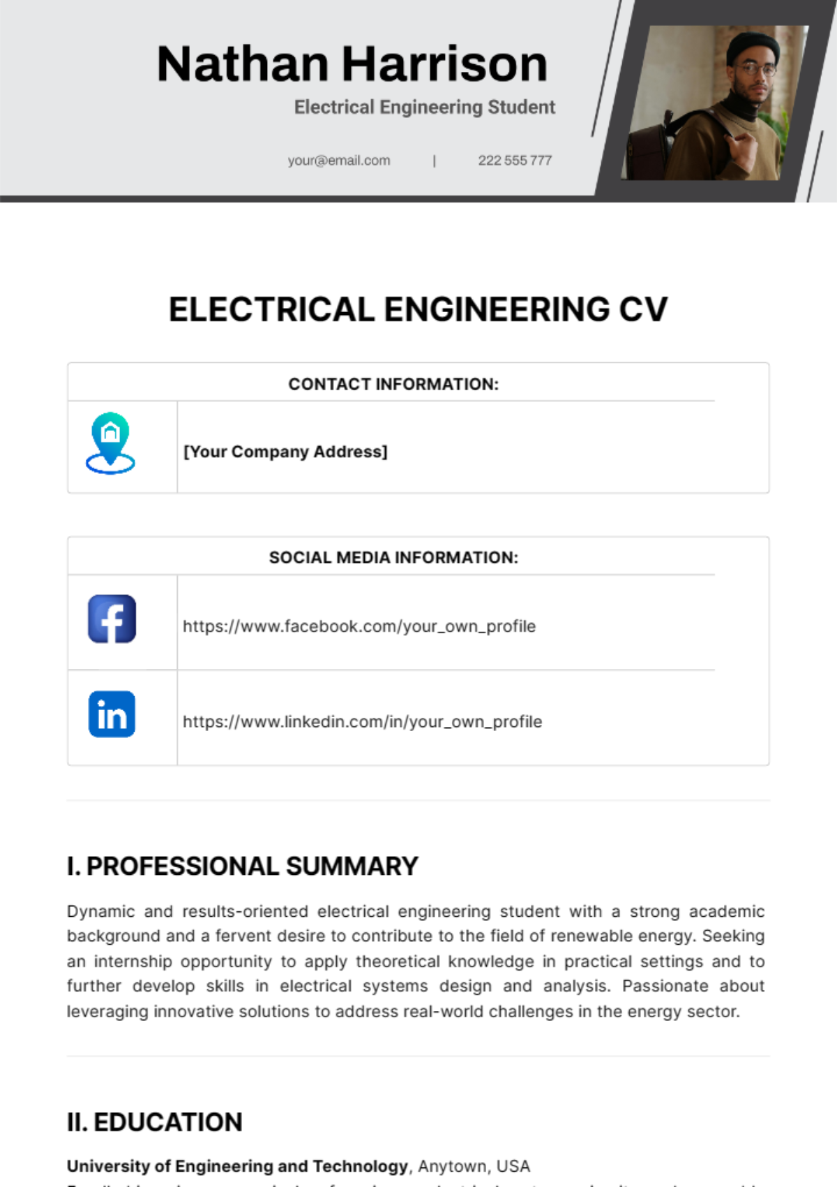 Free Electrical Engineering Student CV Template