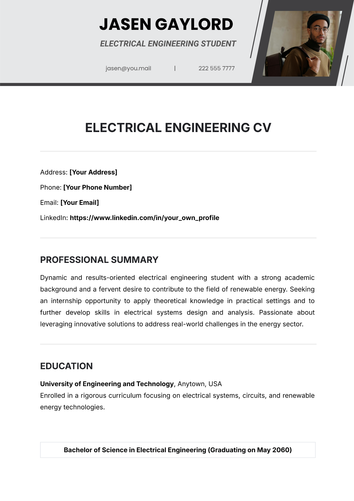 Free Electrical Engineering Student CV Template