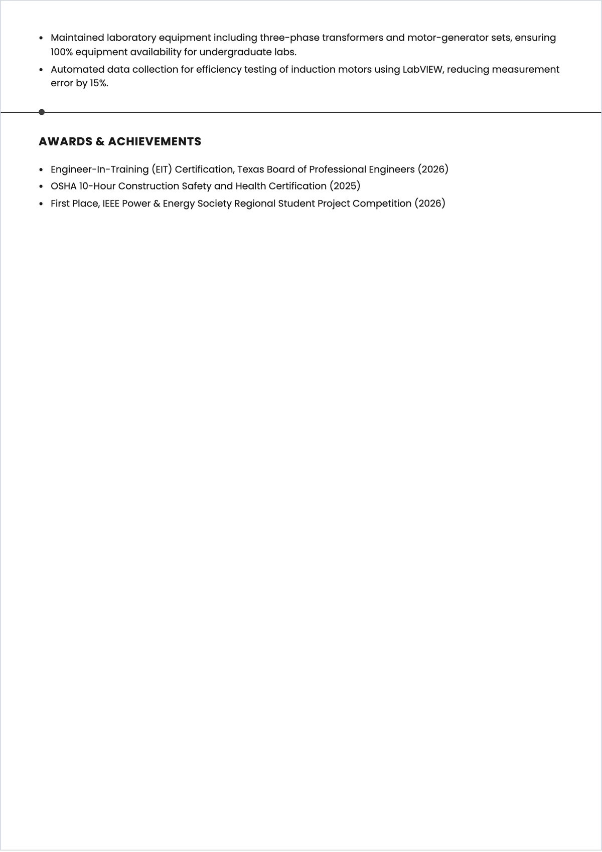 Free Electrical Engineering Student ATS CV Template, AI CV Builder