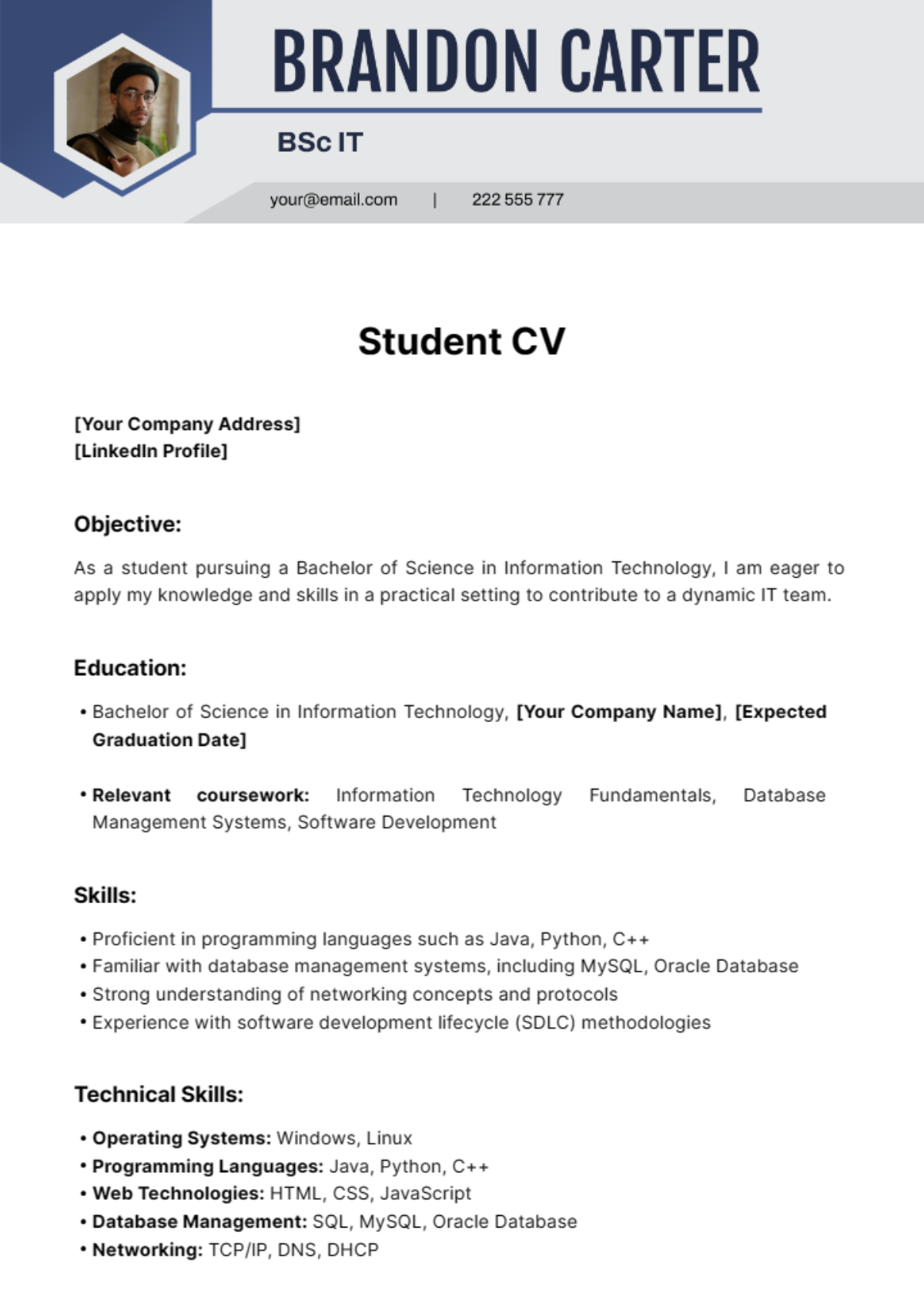 Free Student CV Template