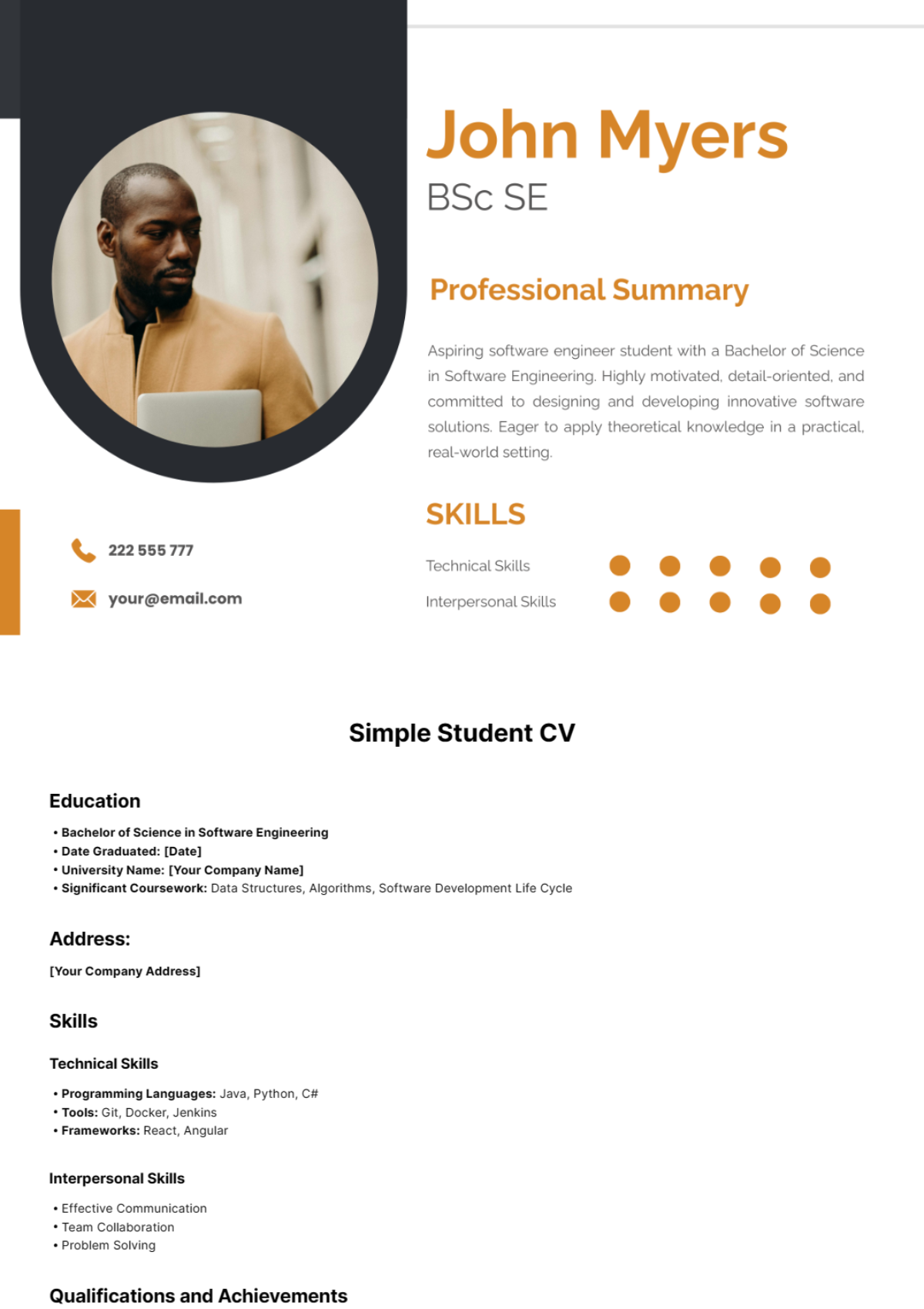 Free Simple Student CV Template