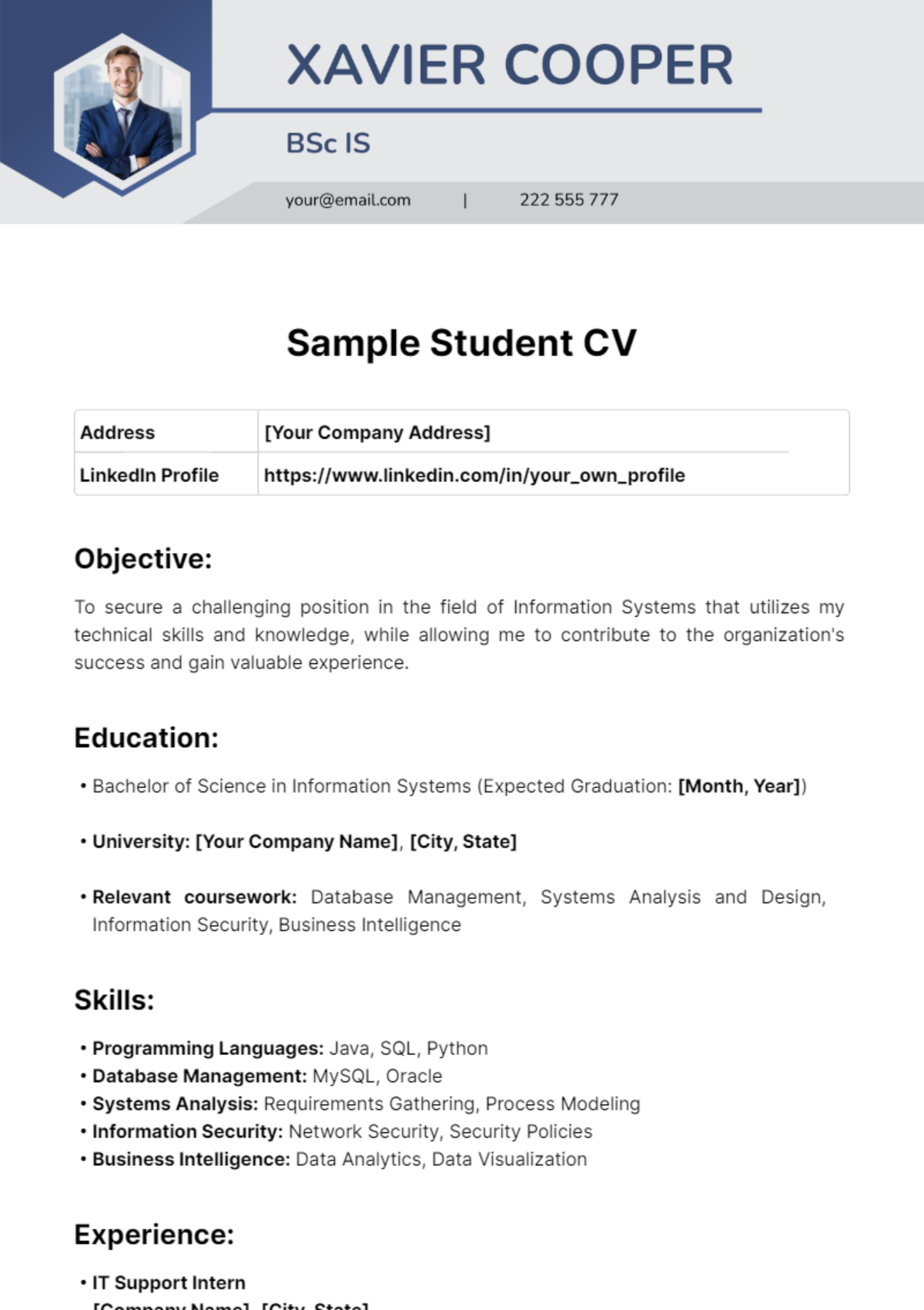 Sample Student CV Template