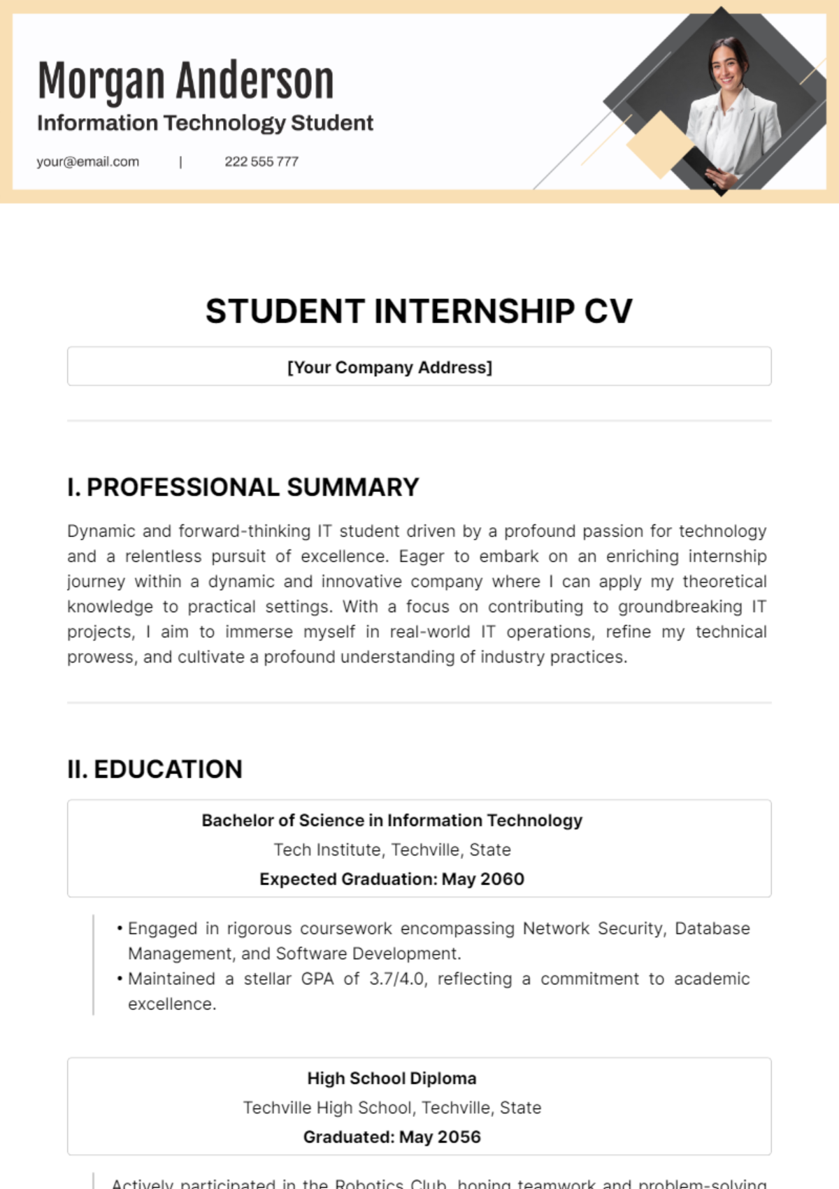 Student Internship CV Template