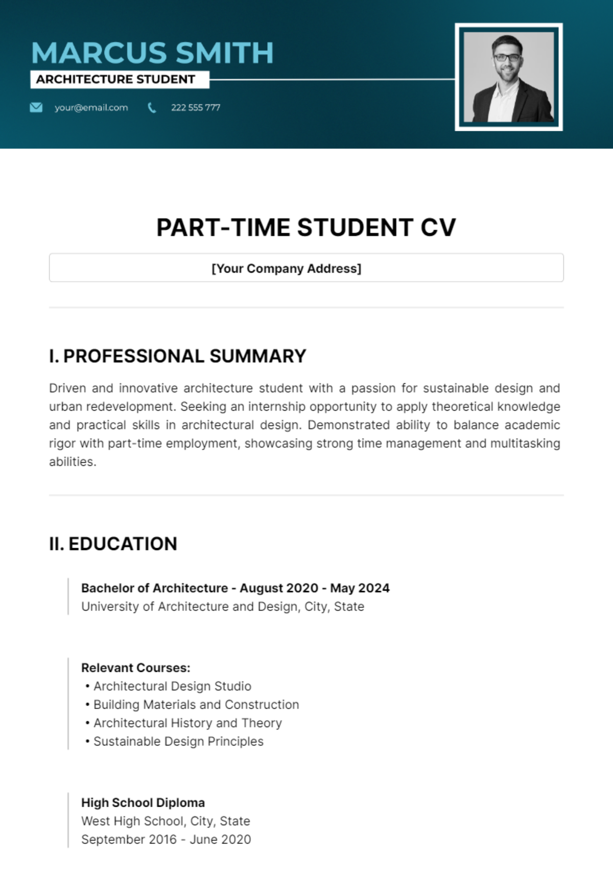Part Time Student CV Template