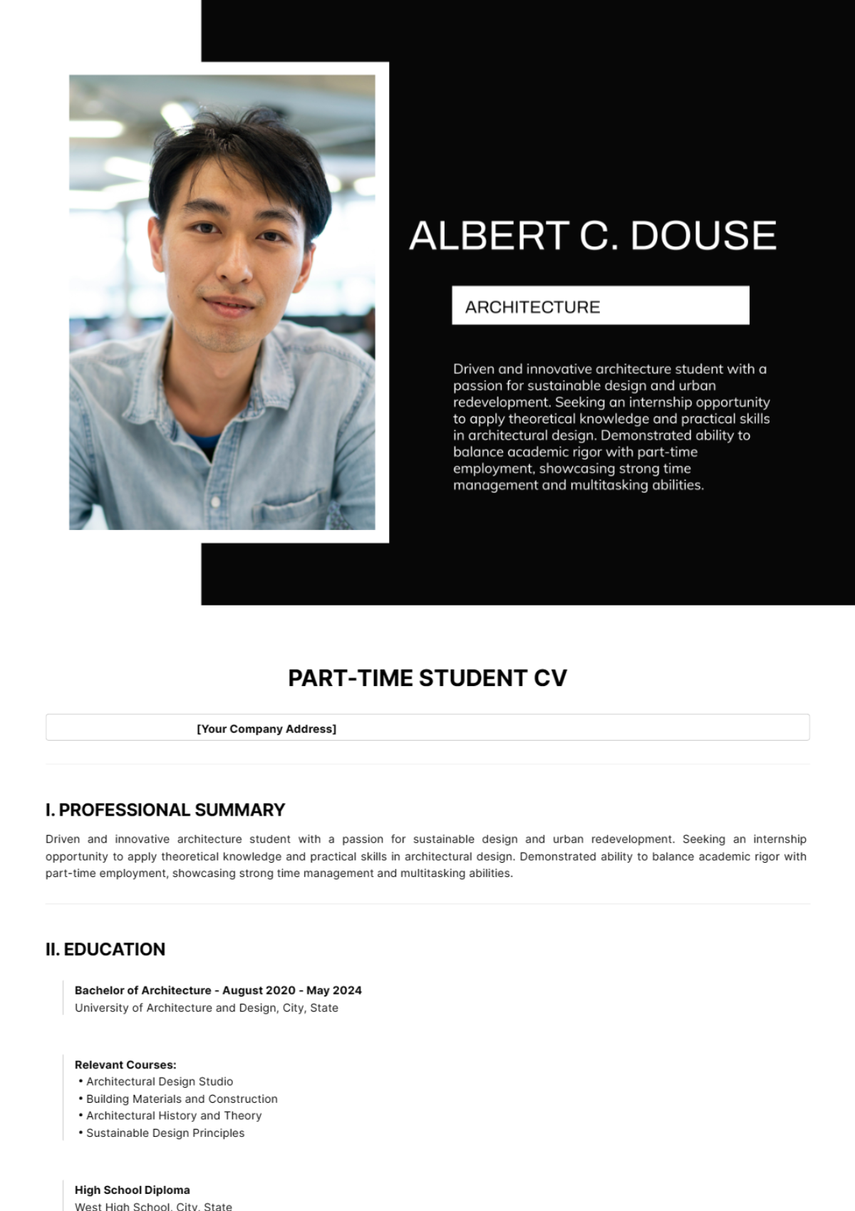Free Part Time Student CV Template