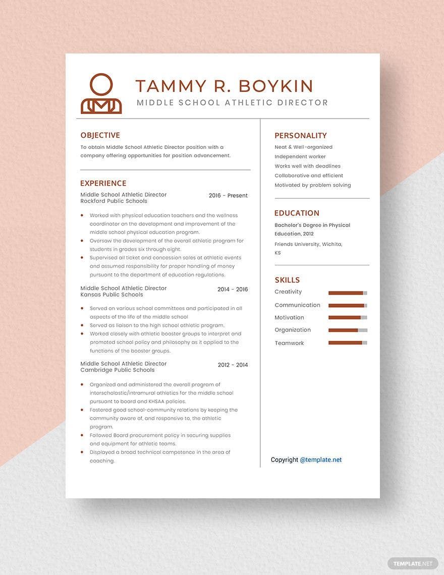 Free Middle School Athletic Director Resume