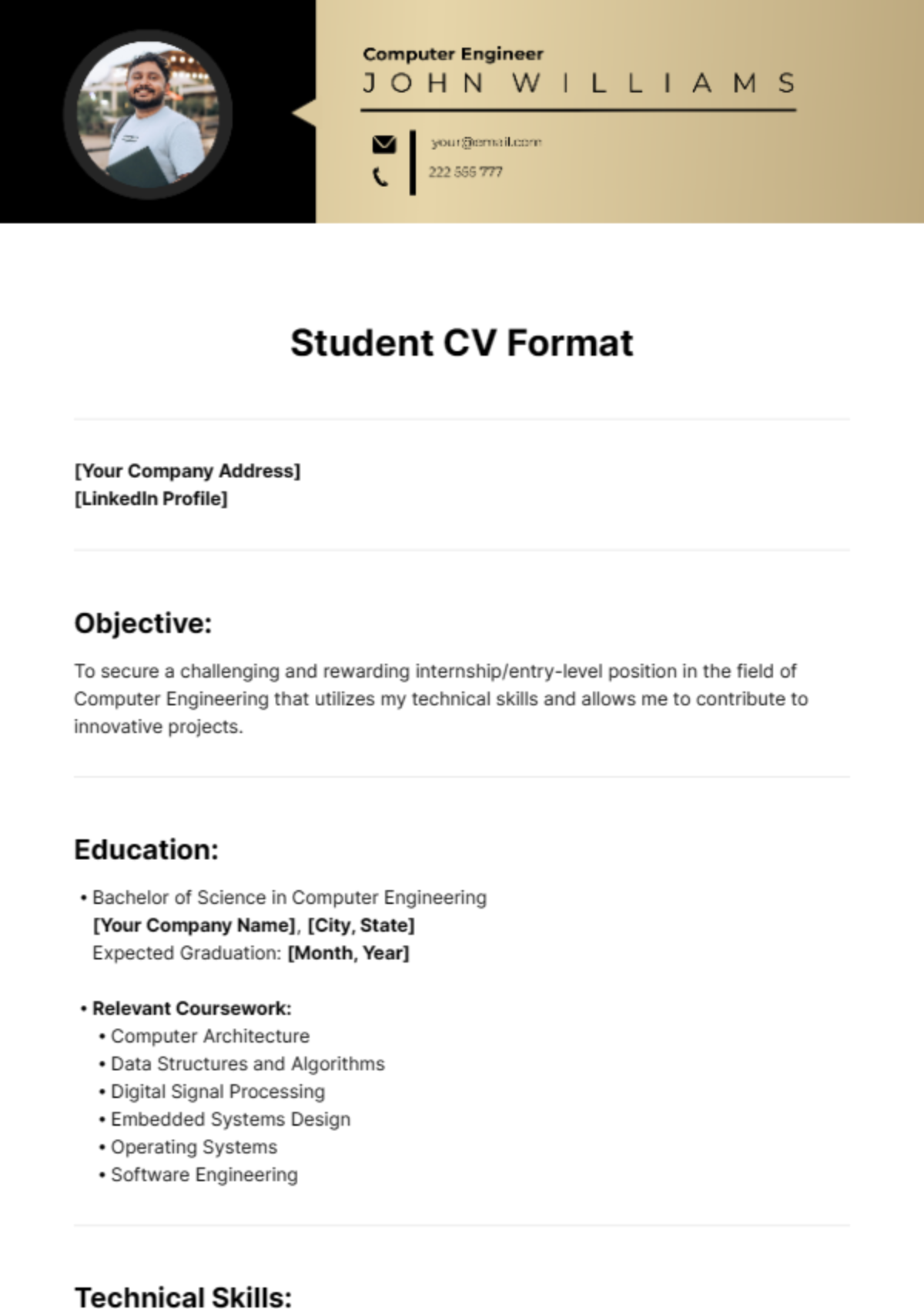 Free Student CV Format Template