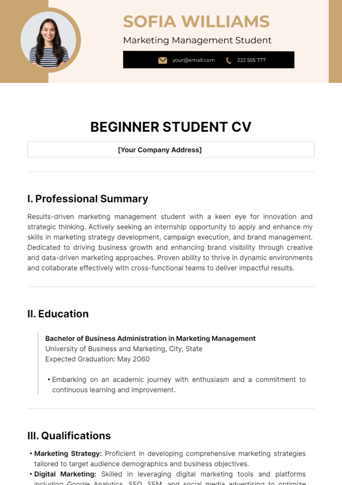 Beginner Student CV Template