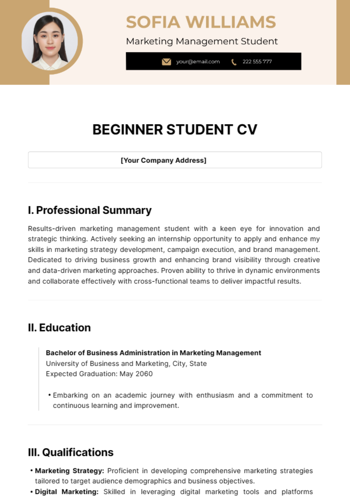 Free Beginner Student CV Template