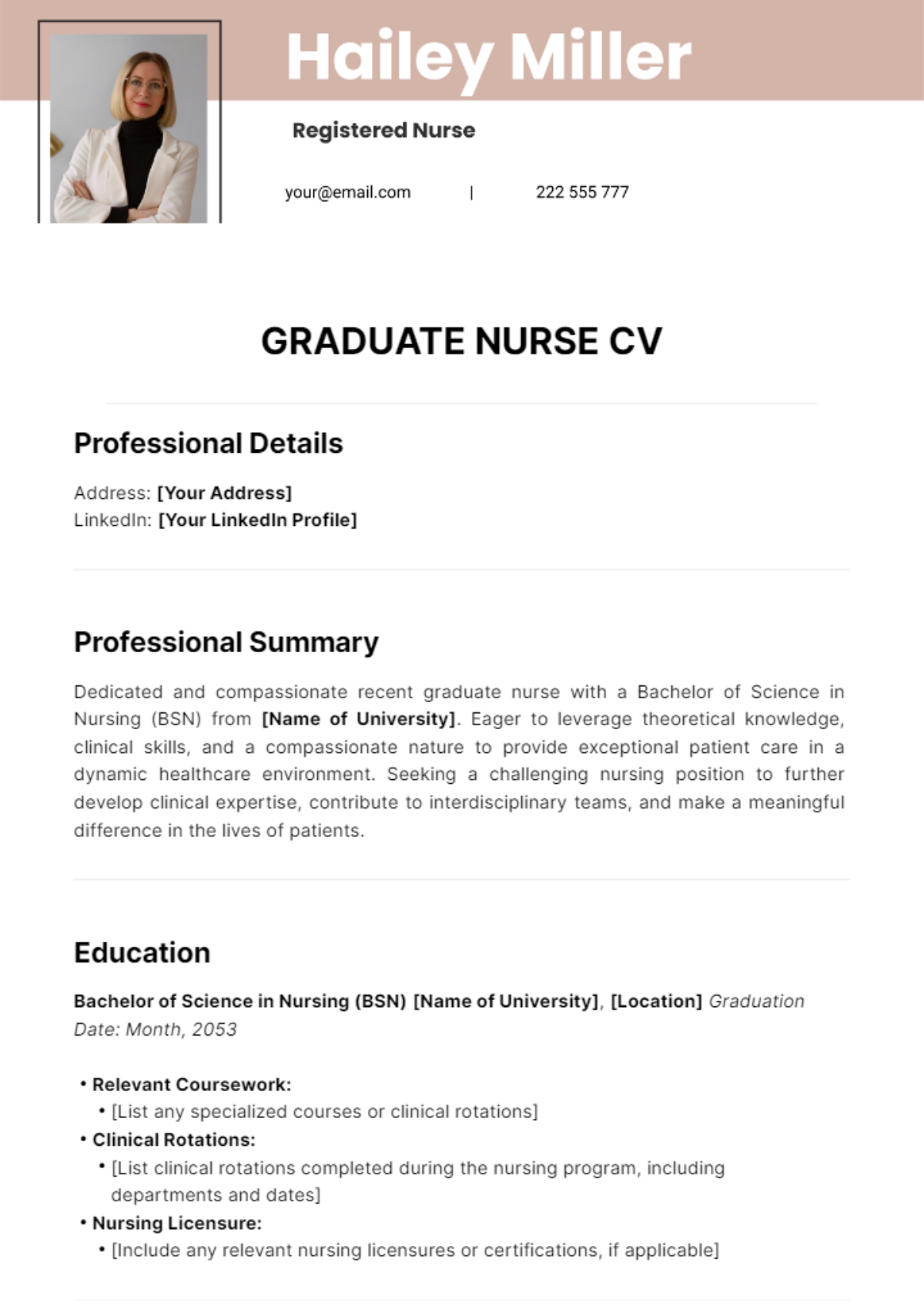 Free Graduate Nurse CV Template
