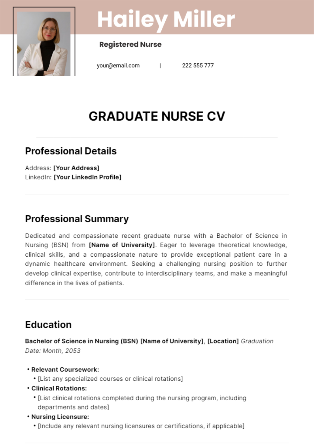 Graduate Nurse CV Template - Edit Online & Download