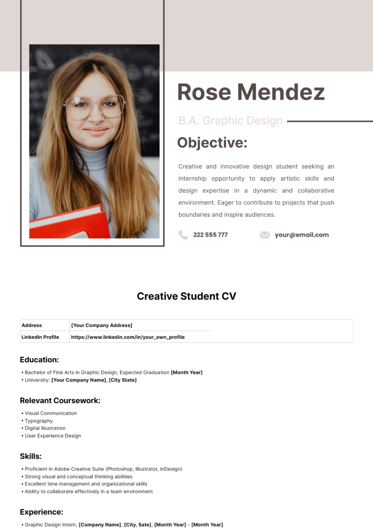 Free School Leaver CV Template To Edit Online