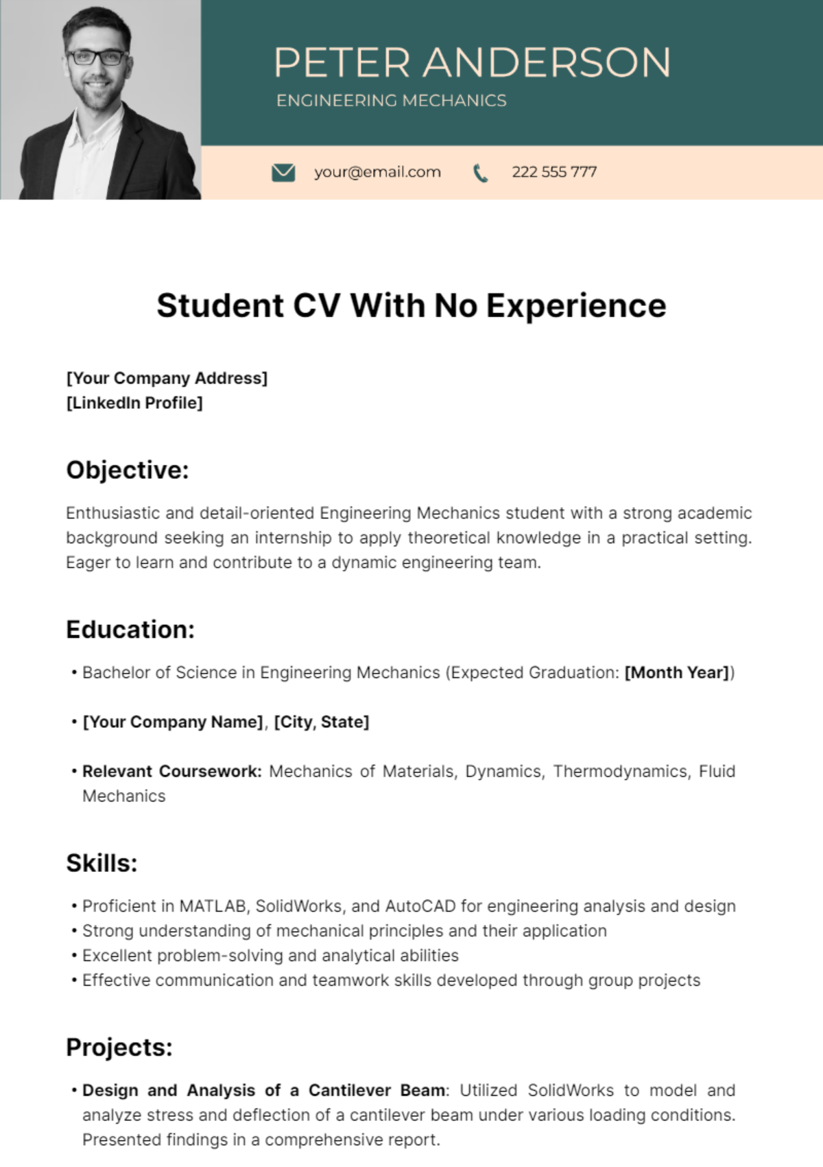 Student CV with No Experience Template
