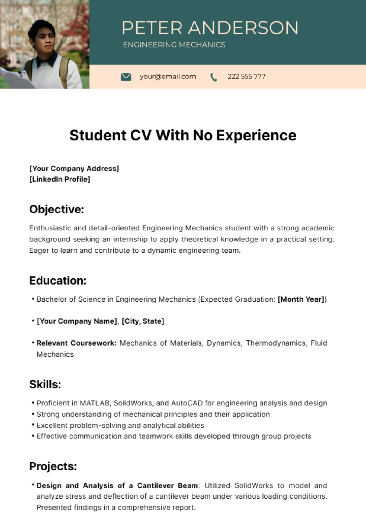 Free Student CV with No Experience Template