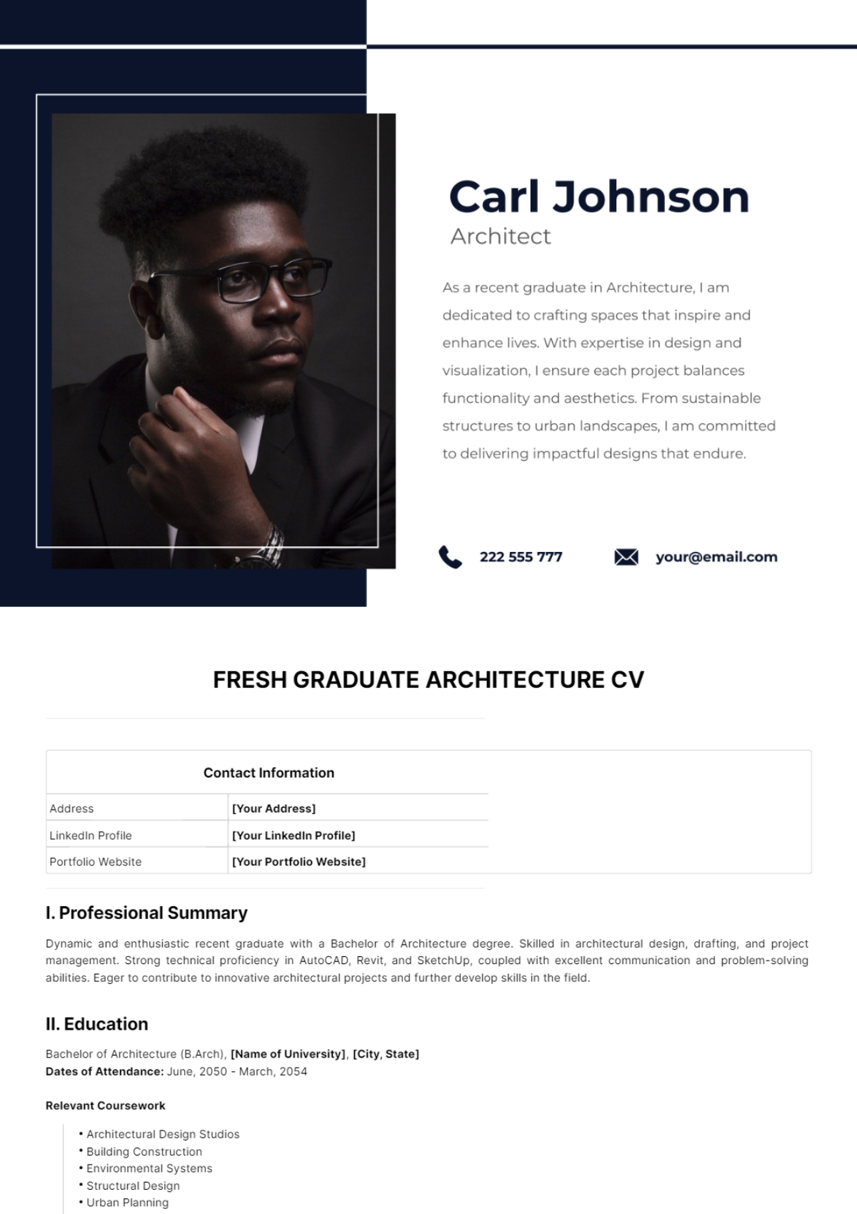 Fresh Graduate Architect CV Template - Edit Online & Download