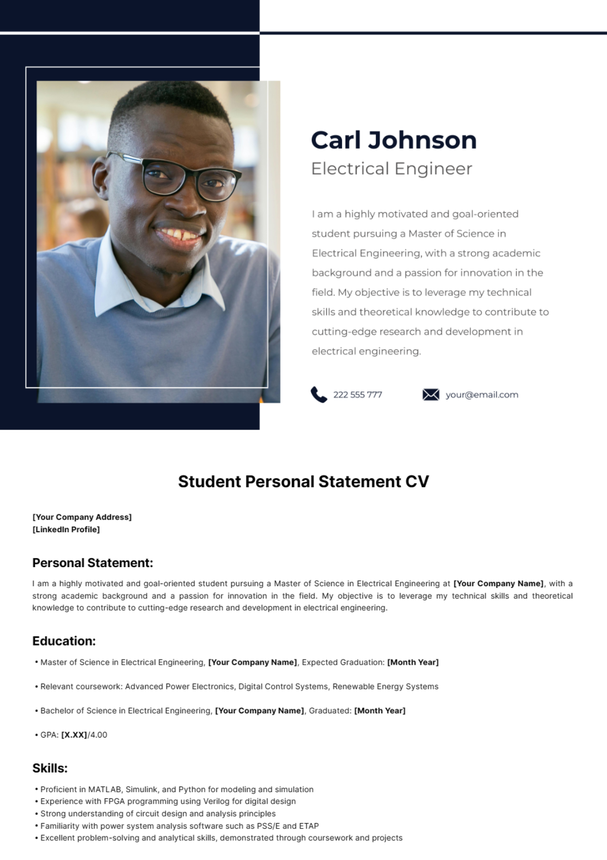 Free Student Personal Statement CV Template