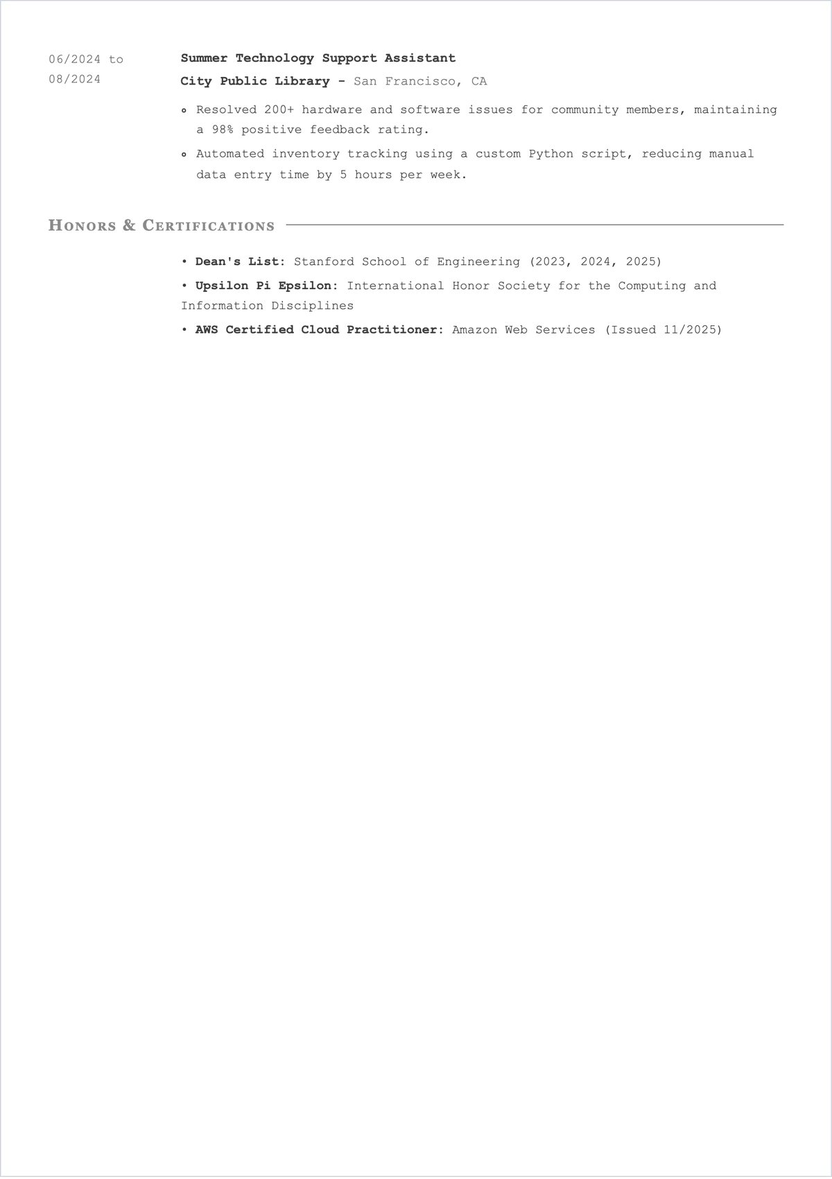 Free Undergraduate Student ATS CV Template, AI CV Builder