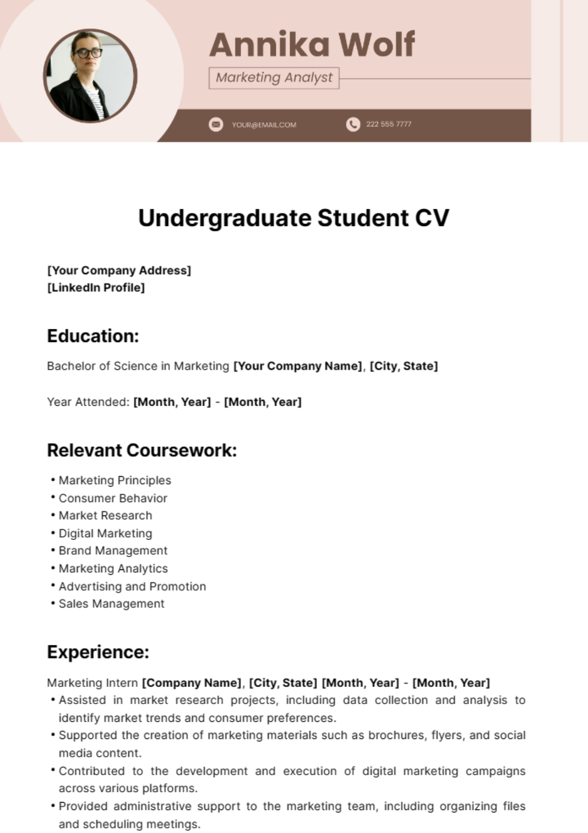 Free Undergraduate Student CV Template