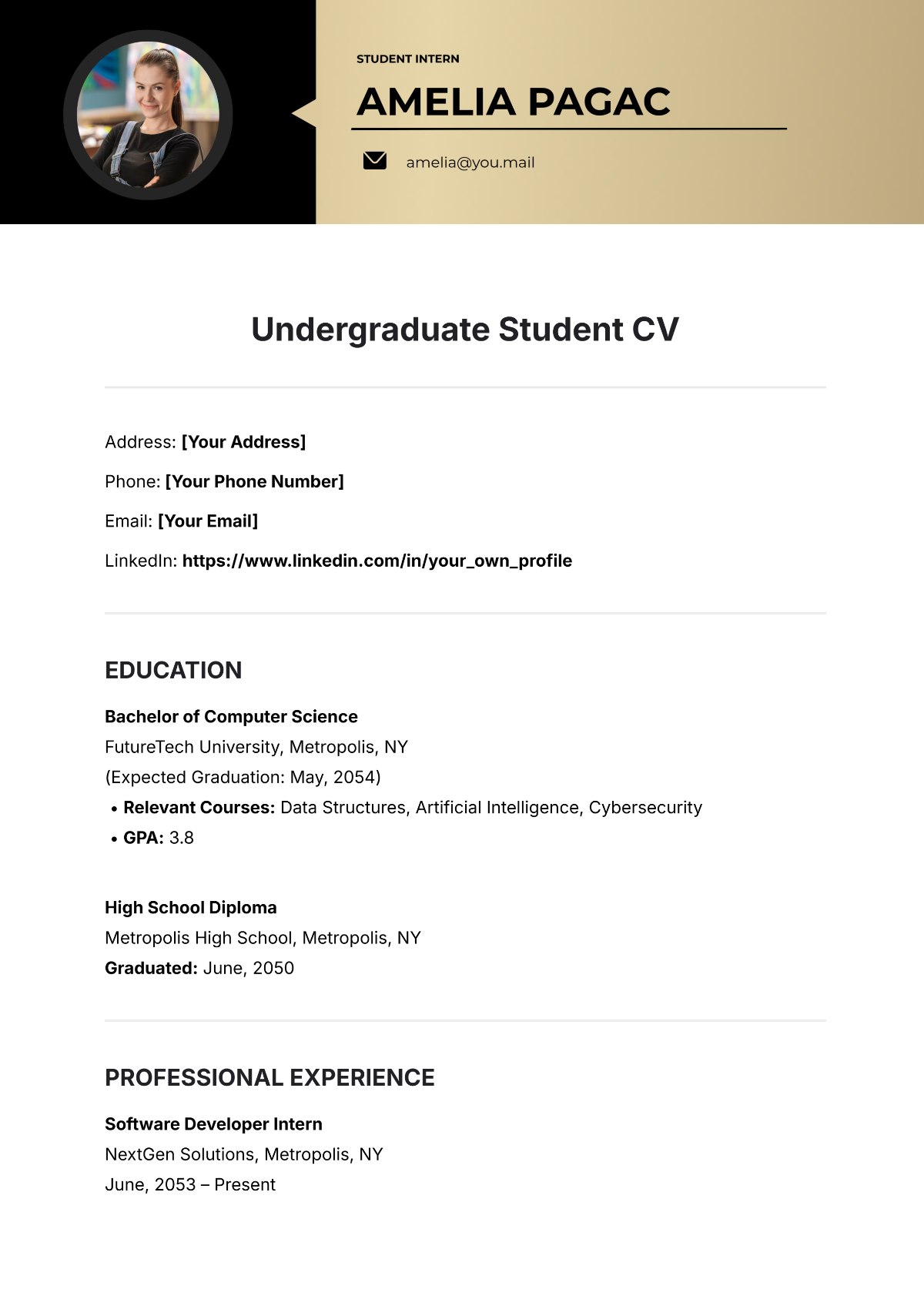 Free Undergraduate Student CV Template