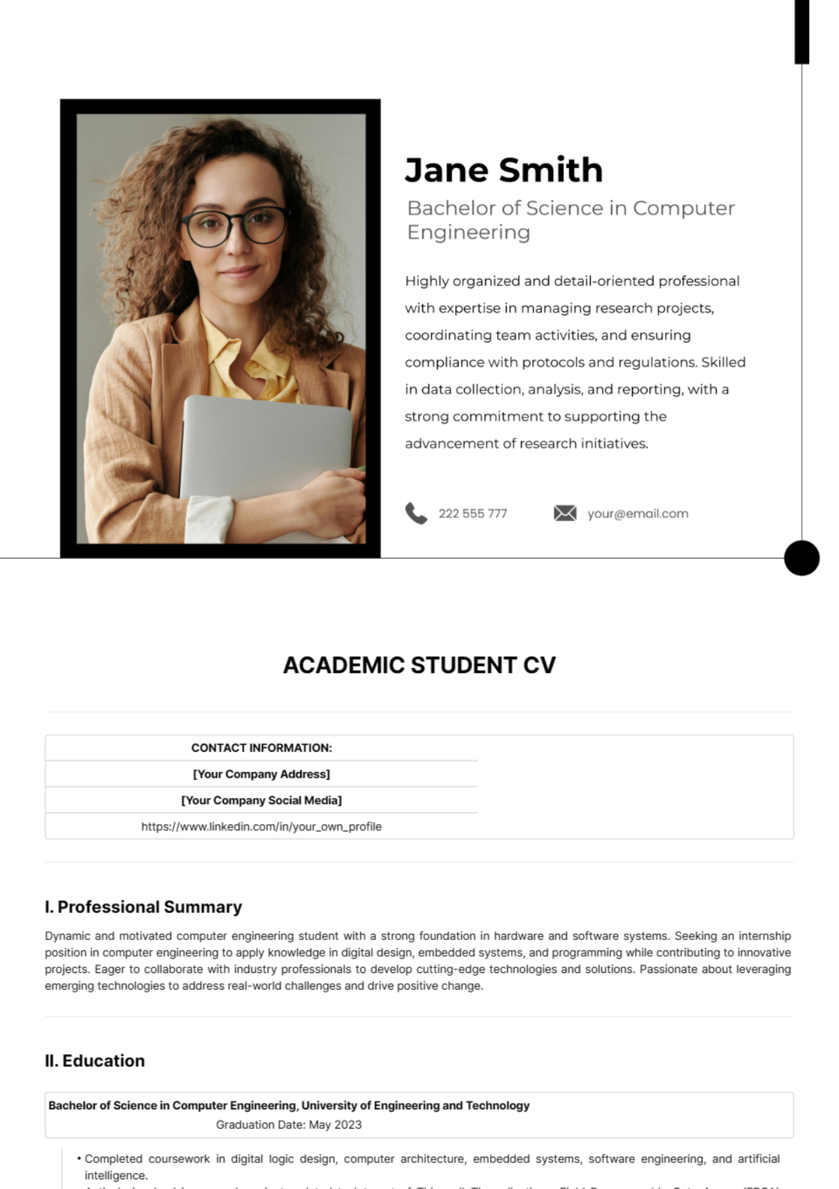 Free Academic Student CV Template