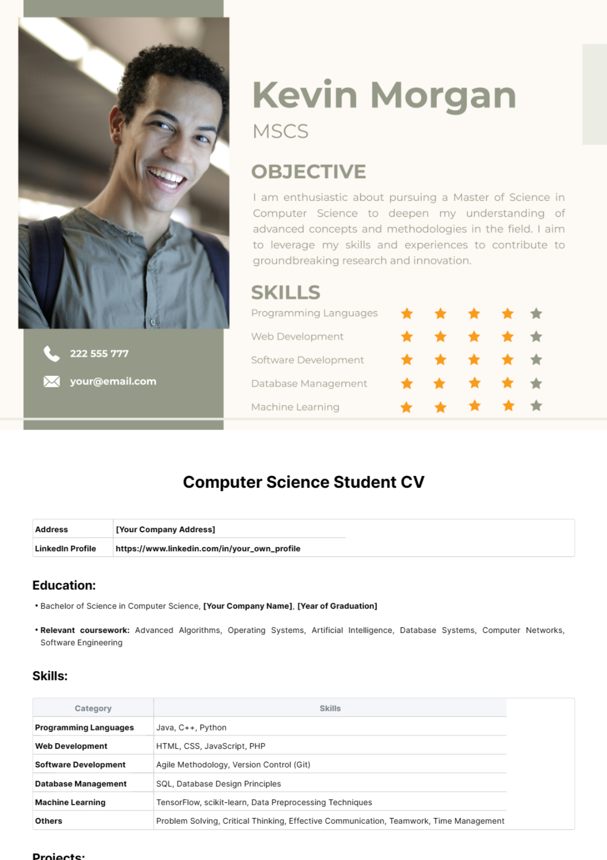 Free Computer Science Student CV Template