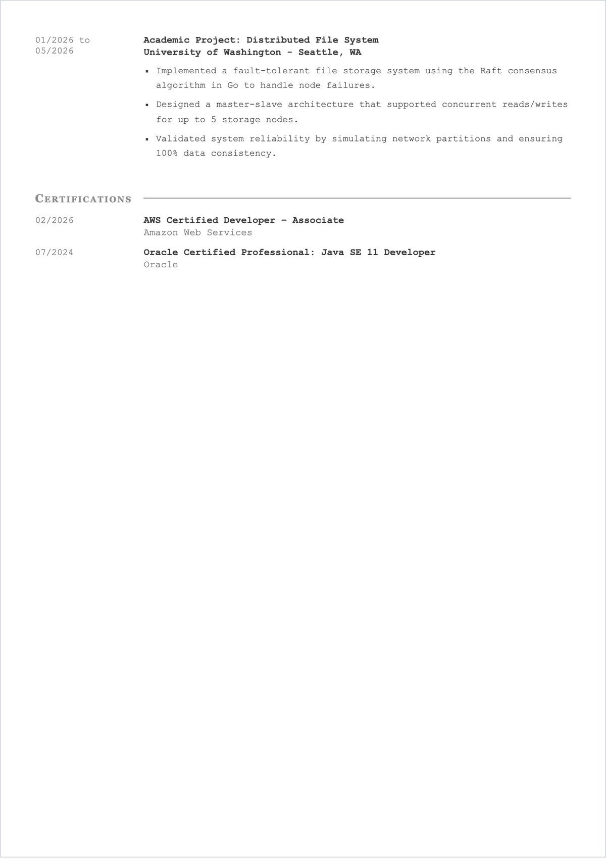 Free Computer Science Student ATS CV Template, AI CV Builder