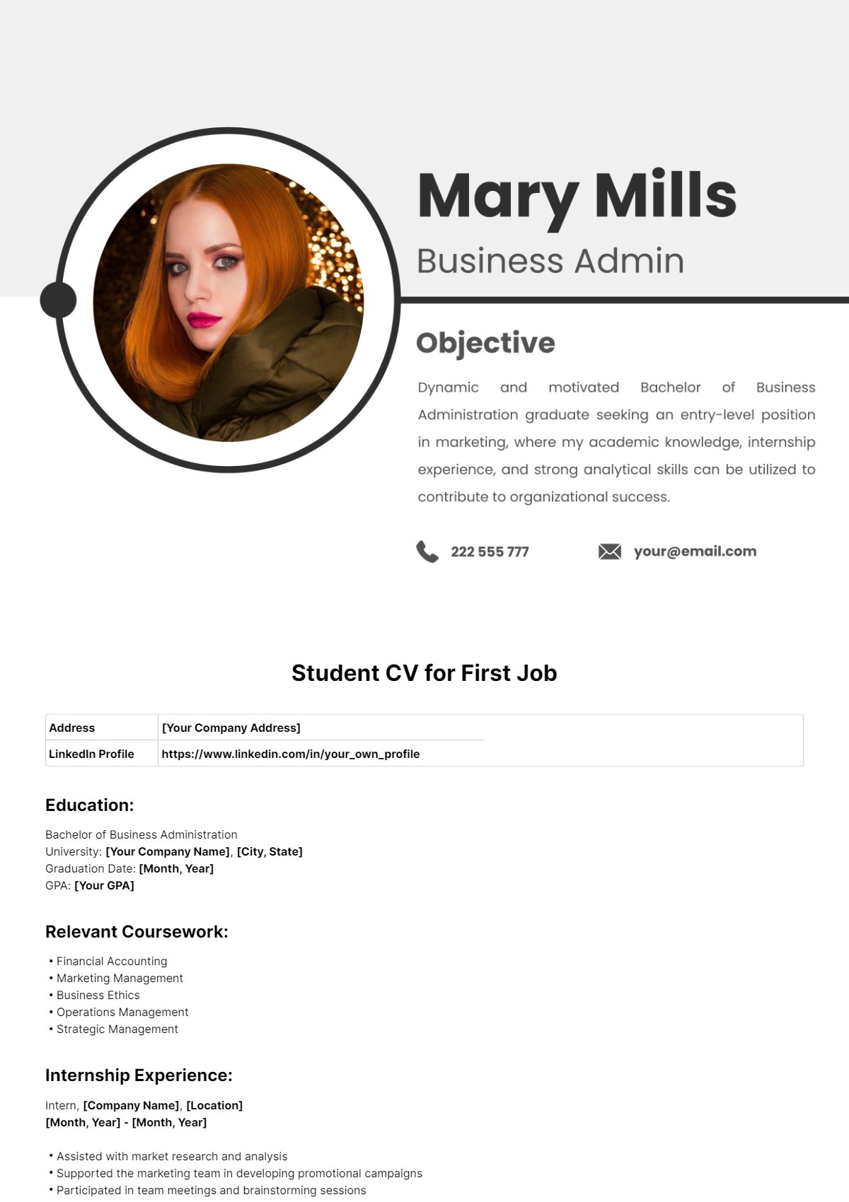 Student CV for First Job Template