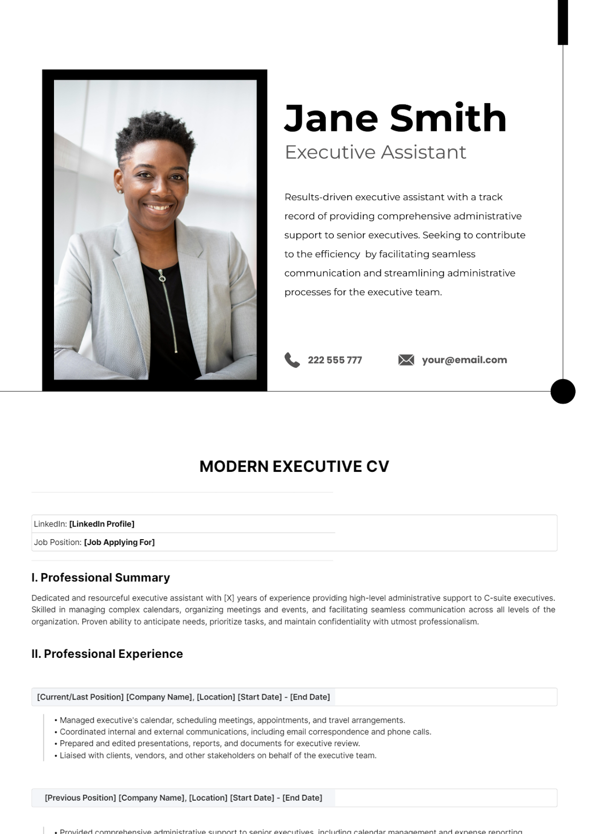 Modern Executive CV Template - Edit Online & Download