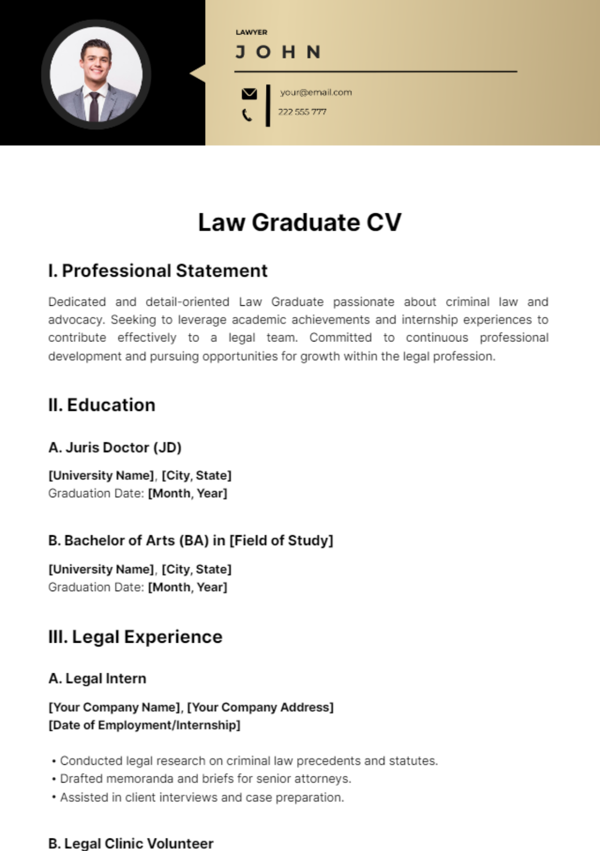 Law Graduate CV Template