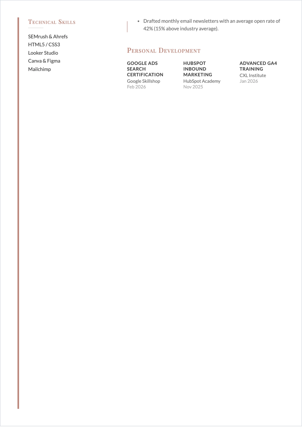 Free Digital Marketing Student ATS CV Template, AI CV Builder
