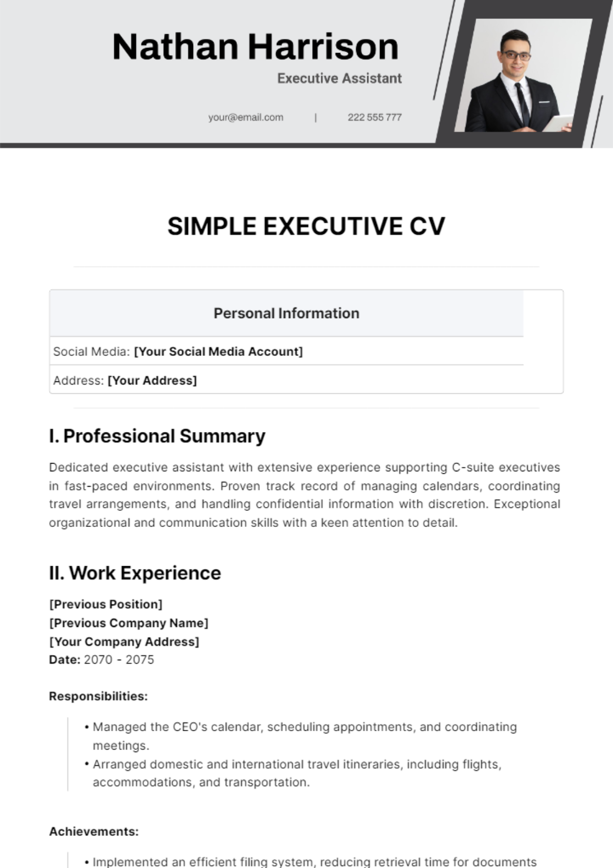 Simple Executive CV Template